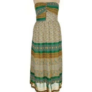 NWT Green and Gold Strapless Maxi Dress (halter tie)